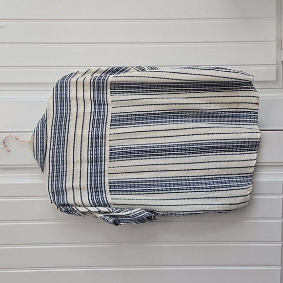 En Creme Women's Beige & Blue Striped Blouse Button Front Collar Top Size Small - Picture 8 of 13